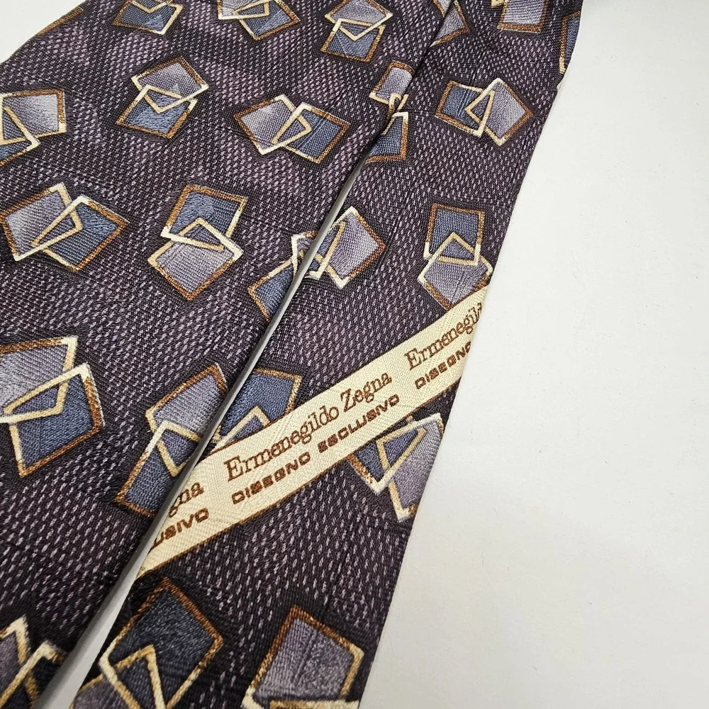 Ermenegildo‎ Zegna Disegno Esclusivo Silk Neck Tie Purple Gray Geometric Italy